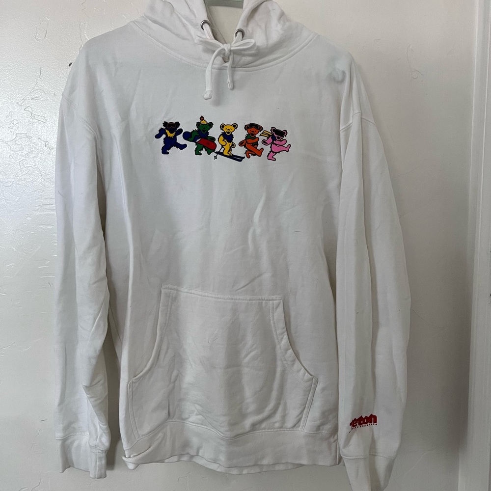 White Teton hoodie with summer Grateful Dead summer sport bears